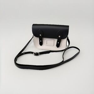 Cambridge Satchel Mini Leather Crossbody Bag Black Ivory Handmade British 6.5"